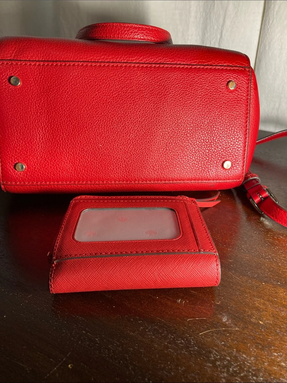 Kate Spade New York hot chili red pebbled leather satchel  and wallet set